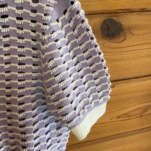 BCBGeneration purple and white button up knit crop short sleeve sweater XS - Picture 4 of 7